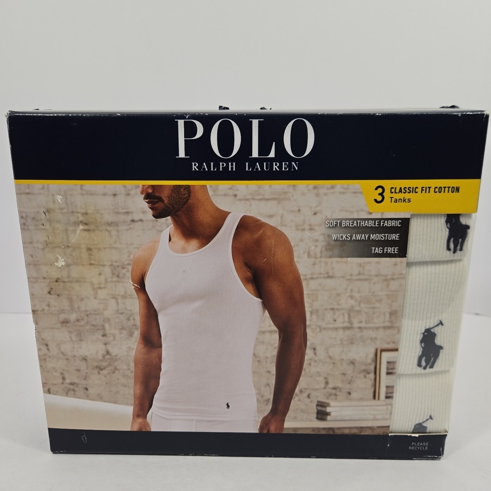 Polo Ralph Lauren 3-Pack Classic Fit Cotton Tank Tops White Mens Medium